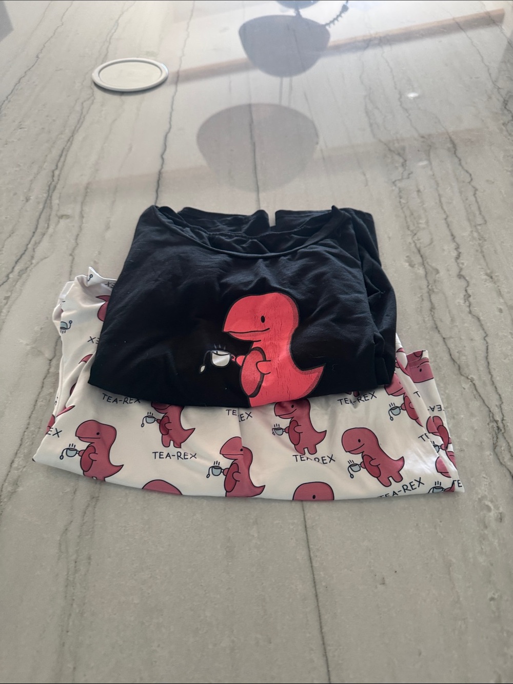 Kids' Black & White 'Tea-Rex' Pajama Set with Pink Dino Print